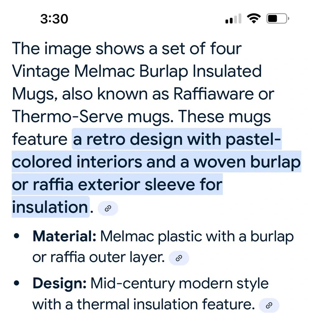 Vintage Melmac Burlap Insulated Mugs Raffia Ware Lightweight Coffee Mugs